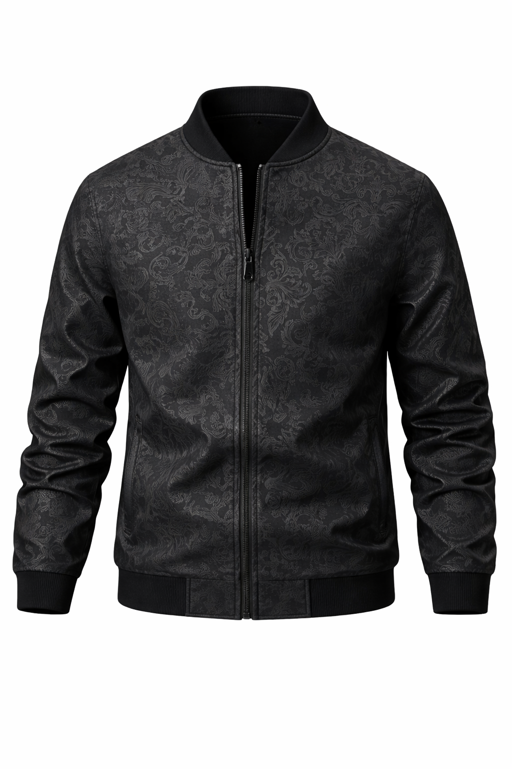 Men's Black Zip-Up Bomber Jacket – Elegant Design